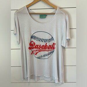 Judith March White with Red & Navy Baseball Mom Graphic Tee Oversized Small